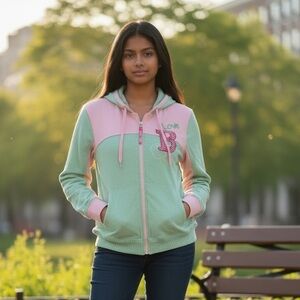 Barbie girls Pink and Green Hooded Jacket with Embroidery size 14